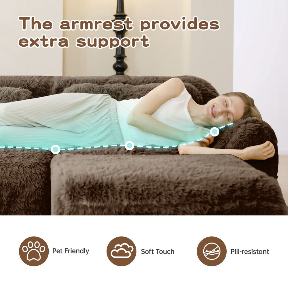 2 Seater Modular Sofa Plush Fabric Ergonomic Design Living Room Couch Chocolate Includes Pillows Media 7