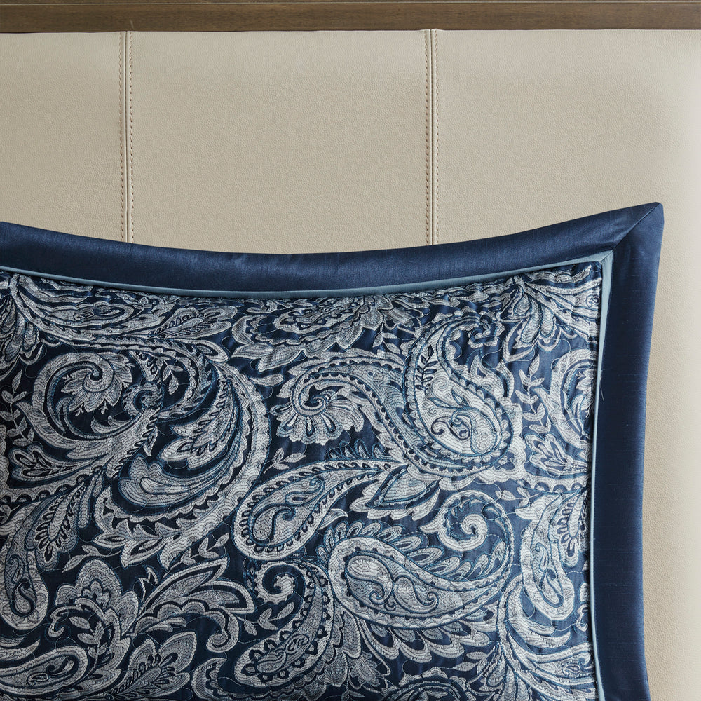 5 Piece Jacquard Bedspread Set with Throw Pillows Navy King Media 8