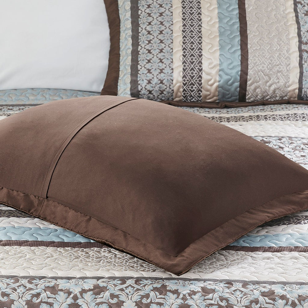 5 Piece Reversible Jacquard Bedspread Set Blue Queen Media 9