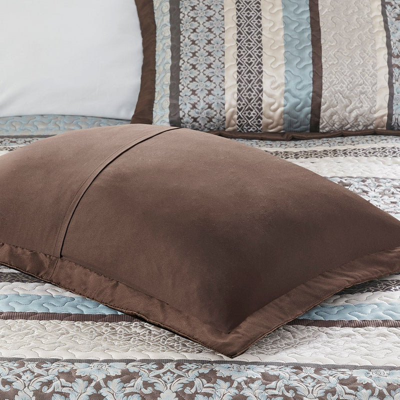 5 Piece Reversible Jacquard Bedspread Set Blue Queen