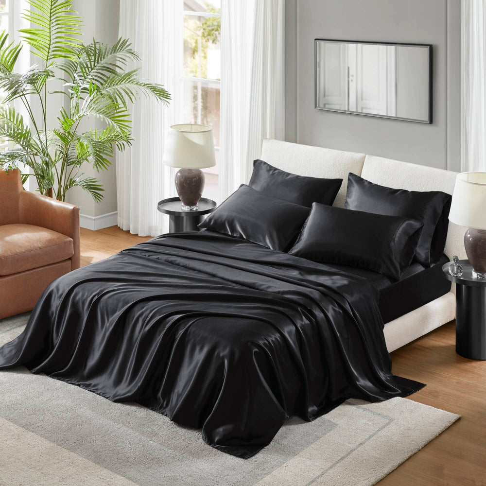 7 PCS Split King Luxury Sheet Set Black Media 8