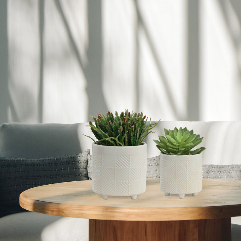 S/2 6/8' TEXTURED PLANTERS, SHINY WHITE