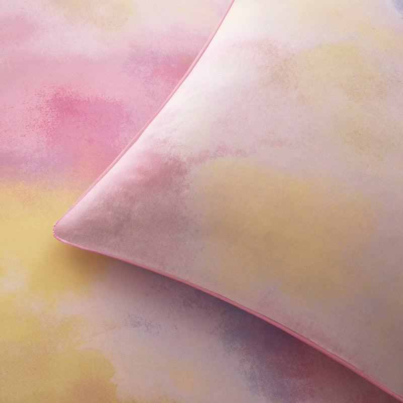 4 Pieces Full/Queen Watercolor Tie Dye Printed Comforter Set with Throw Pillow,Pink
