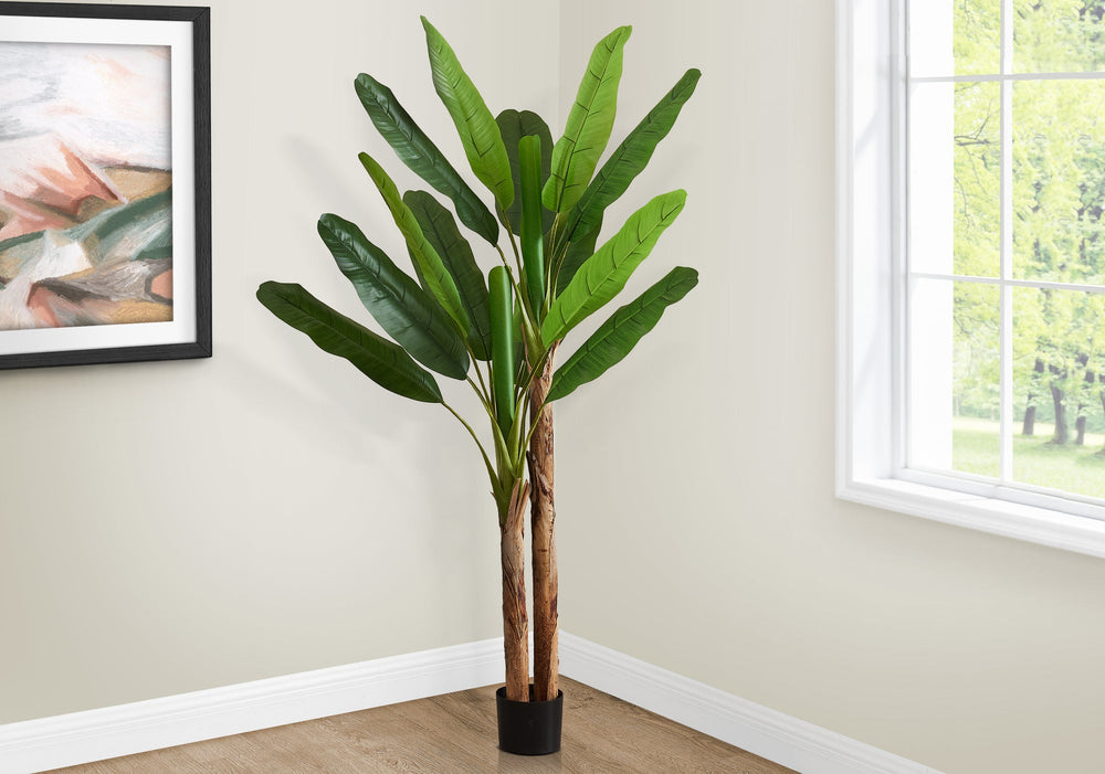 Artificial Plant, 83' Tall, Banana Tree, Indoor, Decorative, Faux, Floor, Potted, Real Touch, Green Leaves, Black Pot Media 4