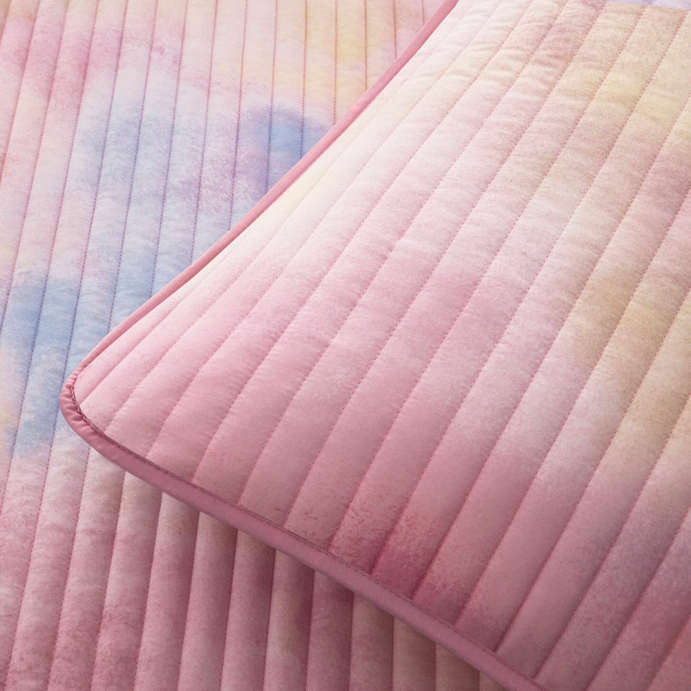 4 Pieces Full/Queen Watercolor Tie Dye Printed Quilt Set with Throw Pillow,Pink Media 13