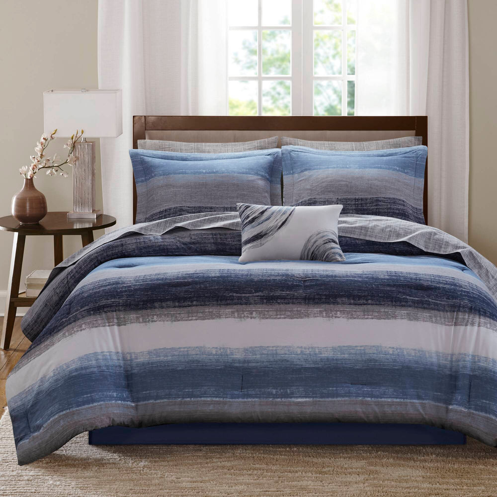 9-Piece Queen 9 Piece Comforter Set with Cotton Bed Sheets,Navy Media 1