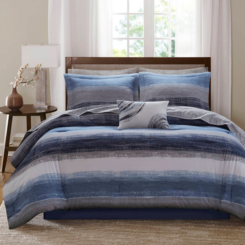7-Piece Twin 7 Piece Comforter Set with Cotton Bed Sheets,Navy
