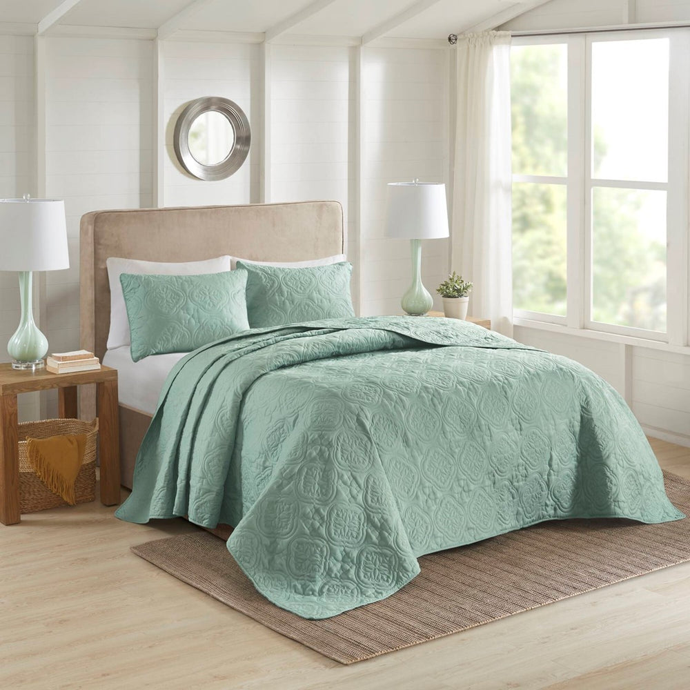 3 Piece Reversible Bedspread Set Seafoam Full/Queen Media 1