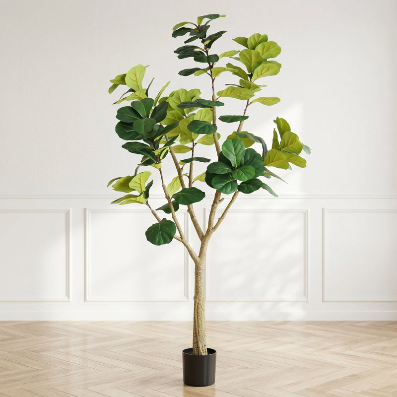 7FT Artificial Fiddle Leaf Fig Tree, Realistic Faux Potted Plant in Black Pot, 1pc/set