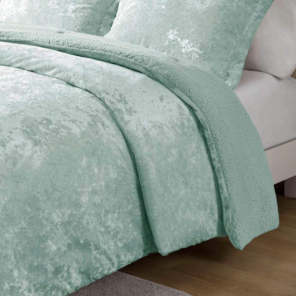 3 PCS Full/Queen Crushed Velvet   Reversible Comforter Set Aqua Media 11