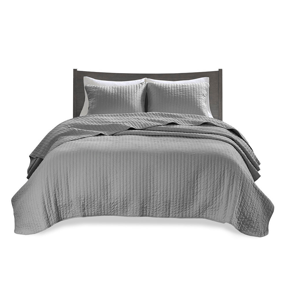 3 Piece Quilt Set Grey Full/Queen Media 9