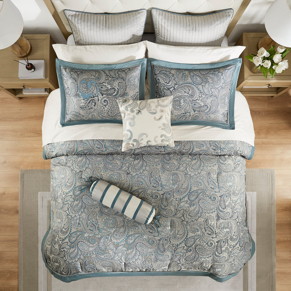 12 Piece Comforter Set with Cotton Bed Sheets Teal King Media 8