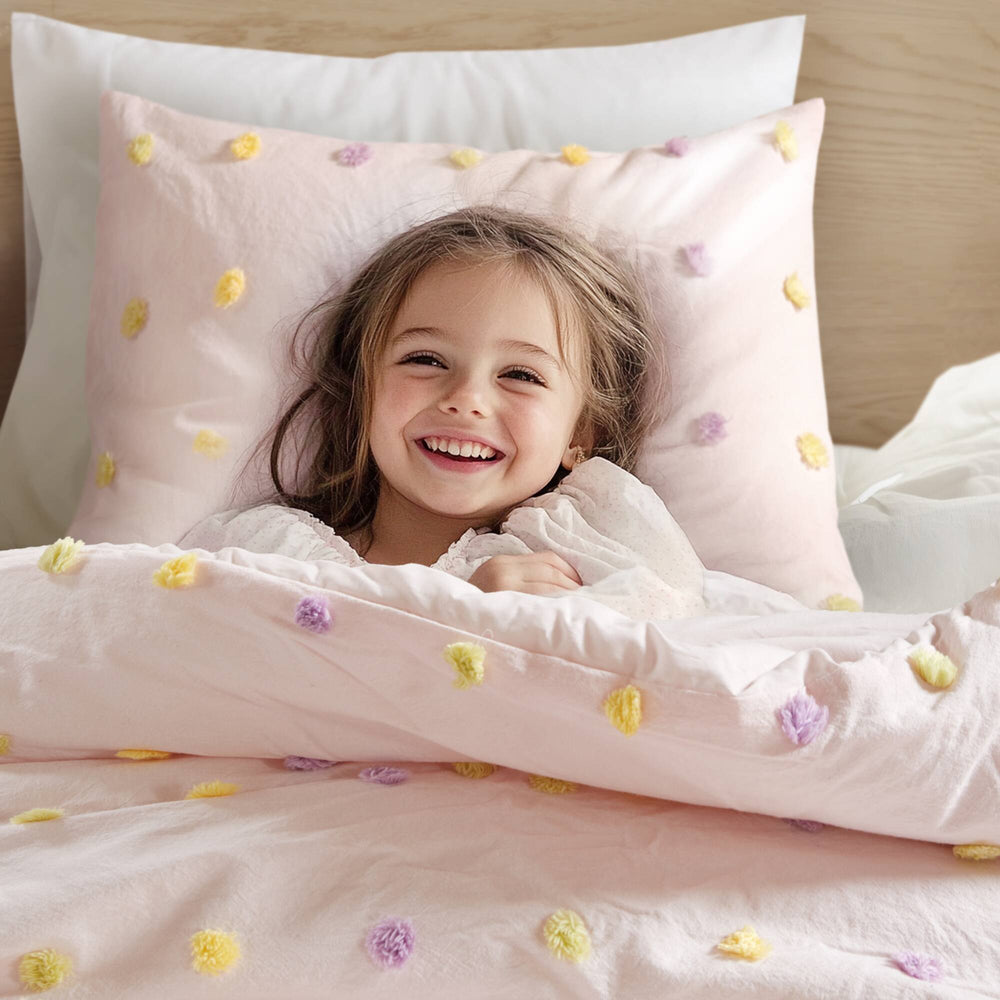 4PCS Twin/Twin XL Cotton Jacquard Pom Pom Comforter Set Media 3