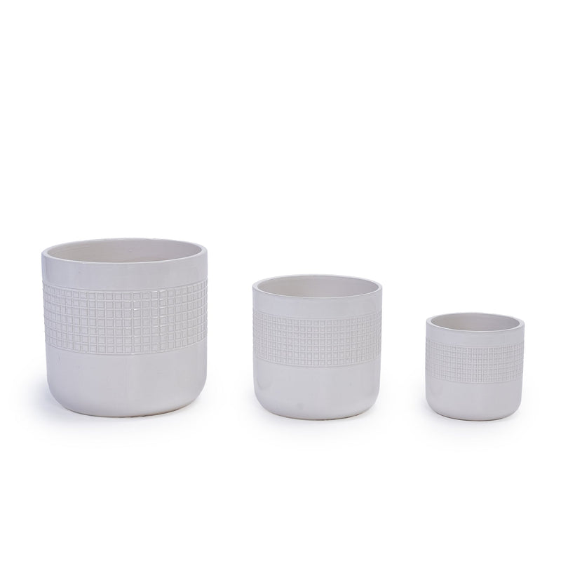 Handmade White Ceramic Planter Set of 3 (5.51' to 9.65'), Indoor & Outdoor Flower Pots for Succulents, Herbs by Window, Couchside - Breathable Textured Clay