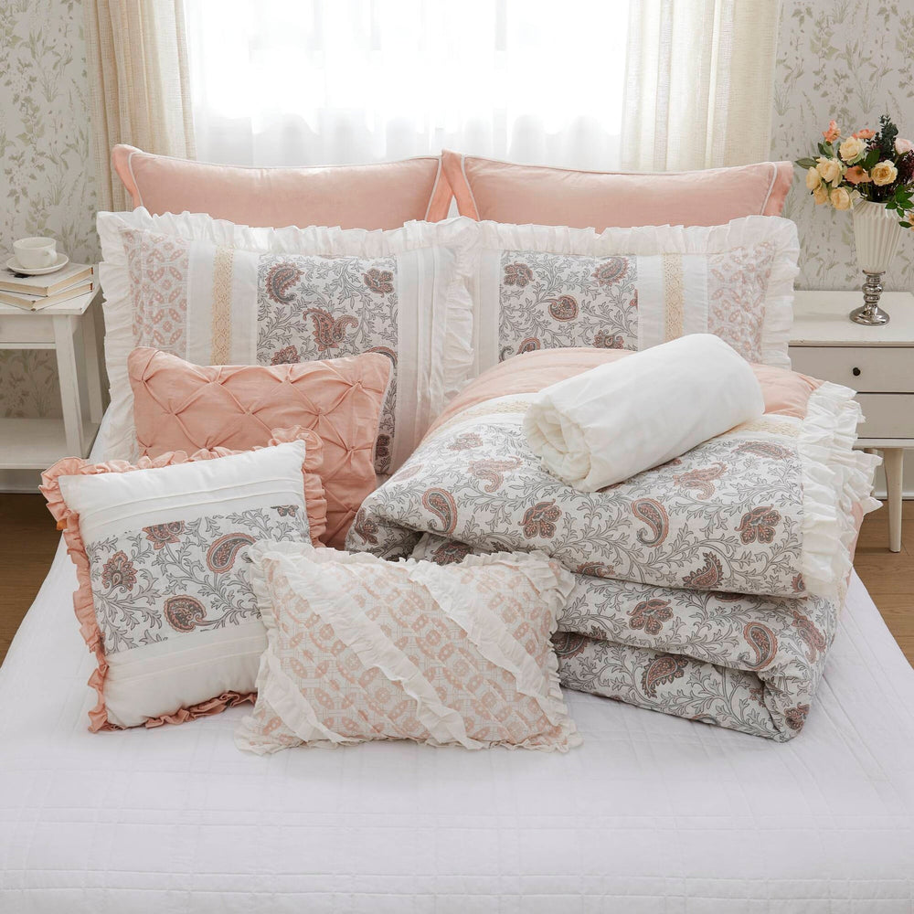 9 Piece Cotton Percale Comforter Set Blush King Media 4