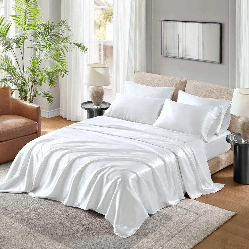 4 PCS Twin Luxury Sheet Set White Media 12