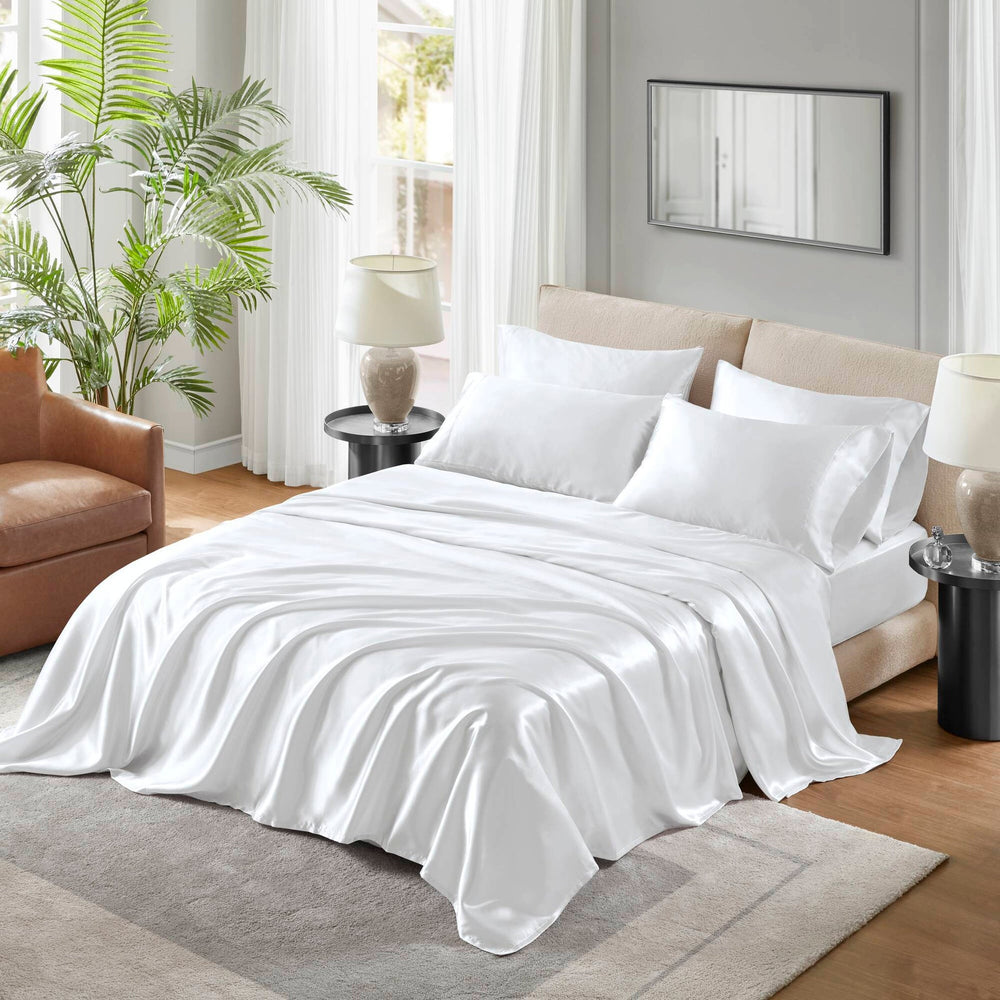 4 PCS Twin Luxury Sheet Set White Media 12