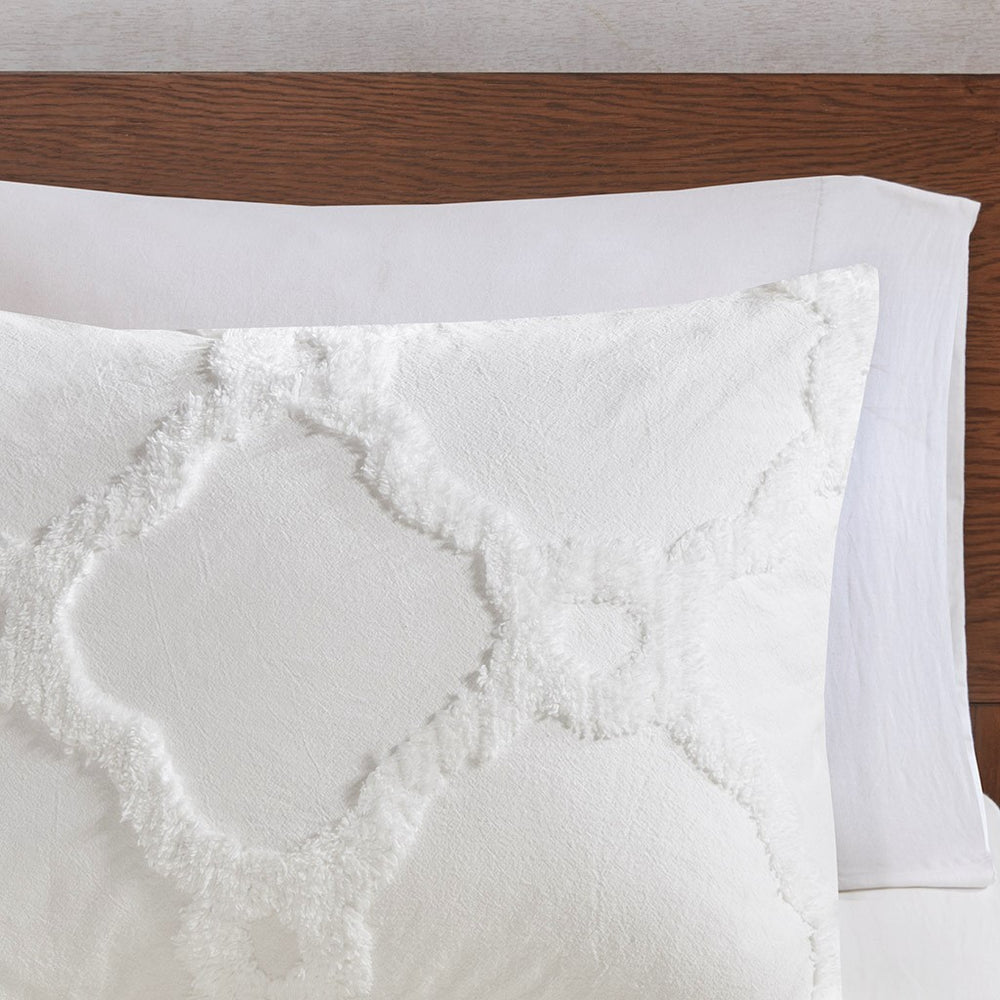 3 Piece Tufted Cotton Chenille Geometric Comforter Set Off-White Full/Queen Media 3