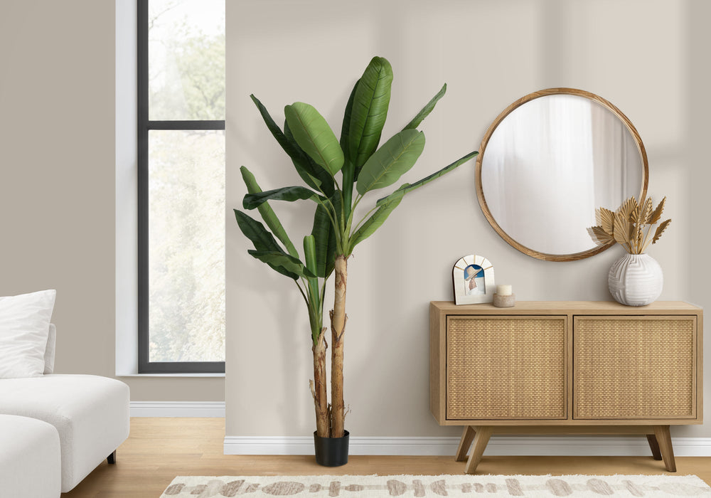Artificial Plant, 83' Tall, Banana Tree, Indoor, Decorative, Faux, Floor, Potted, Real Touch, Green Leaves, Black Pot Media 1