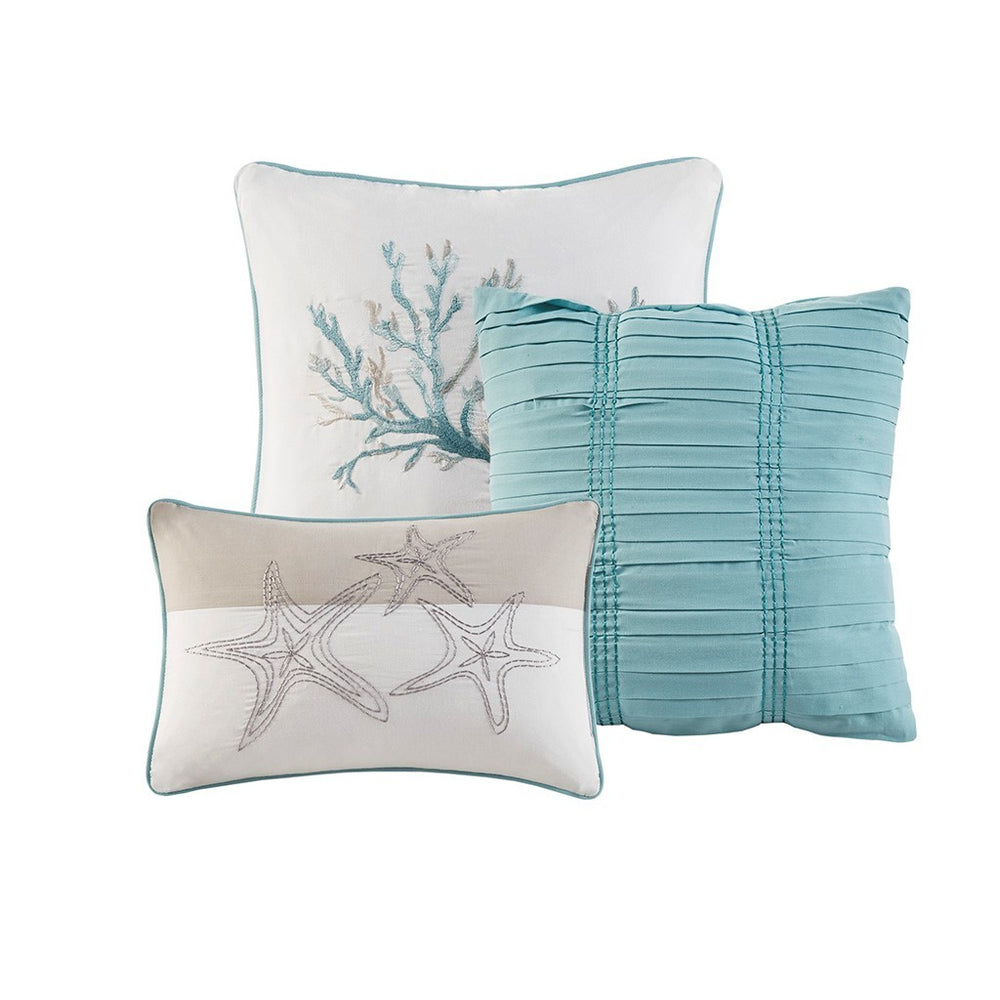 6 Piece Cotton Sateen Quilt Set with Throw Pillows Aqua Full/Queen Media 9
