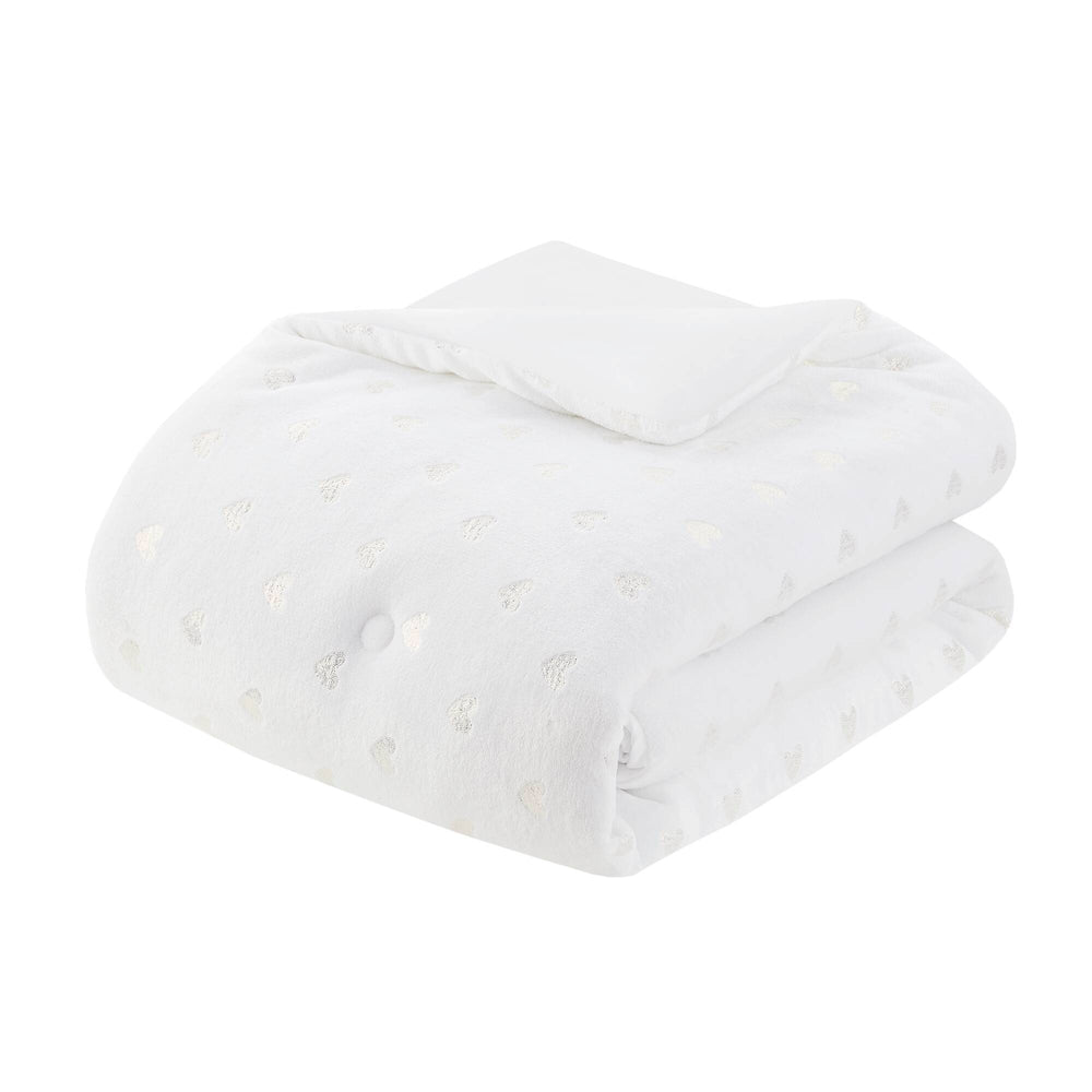 3 PCS Twin/Twin XL Metallic Printed Plush Comforter Set with Throw Pillow White/Gold Media 2