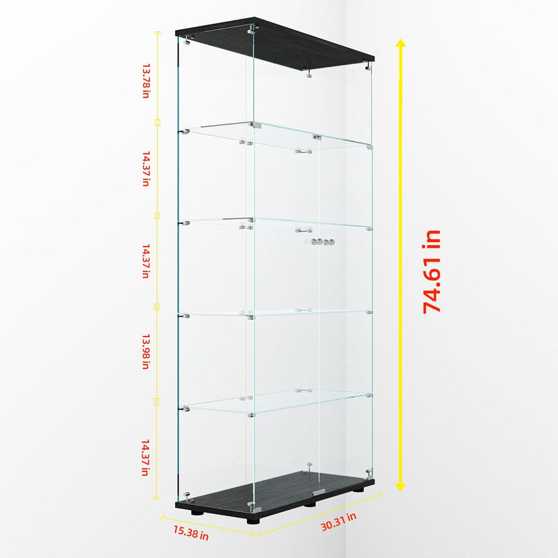 Glass Display Cabinet Tempered Glass Contemporary Living Room Black