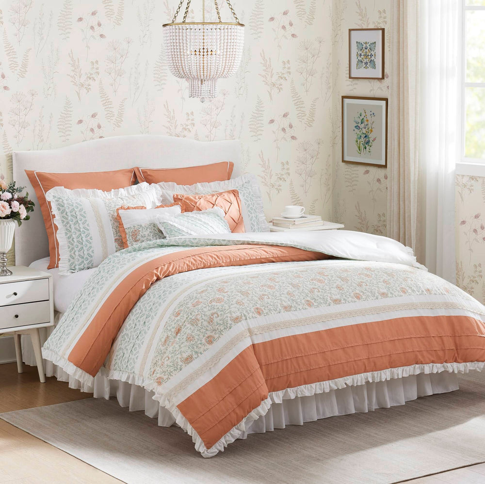 9 Piece Cotton Percale Comforter Set Coral Queen Media 1