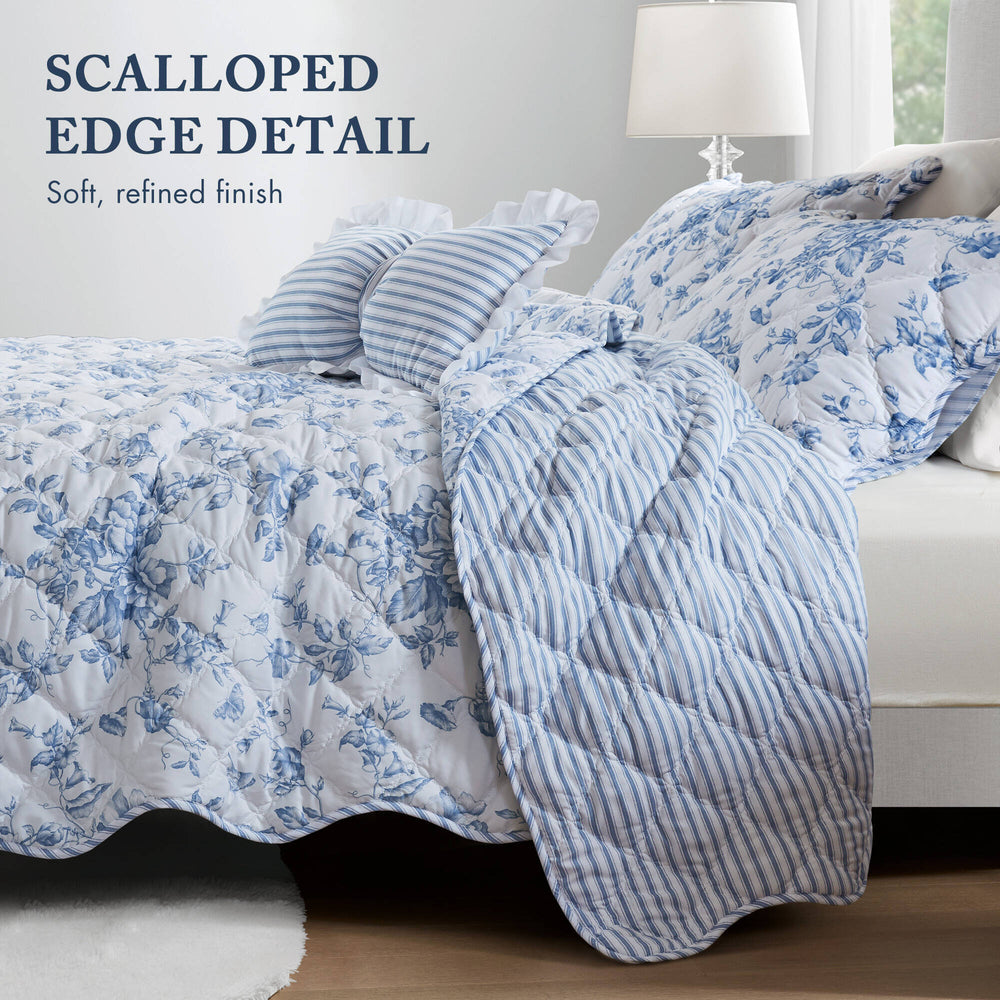 4 Pieces King  Quilt Set with Decorative Pillow,Blue Media 12