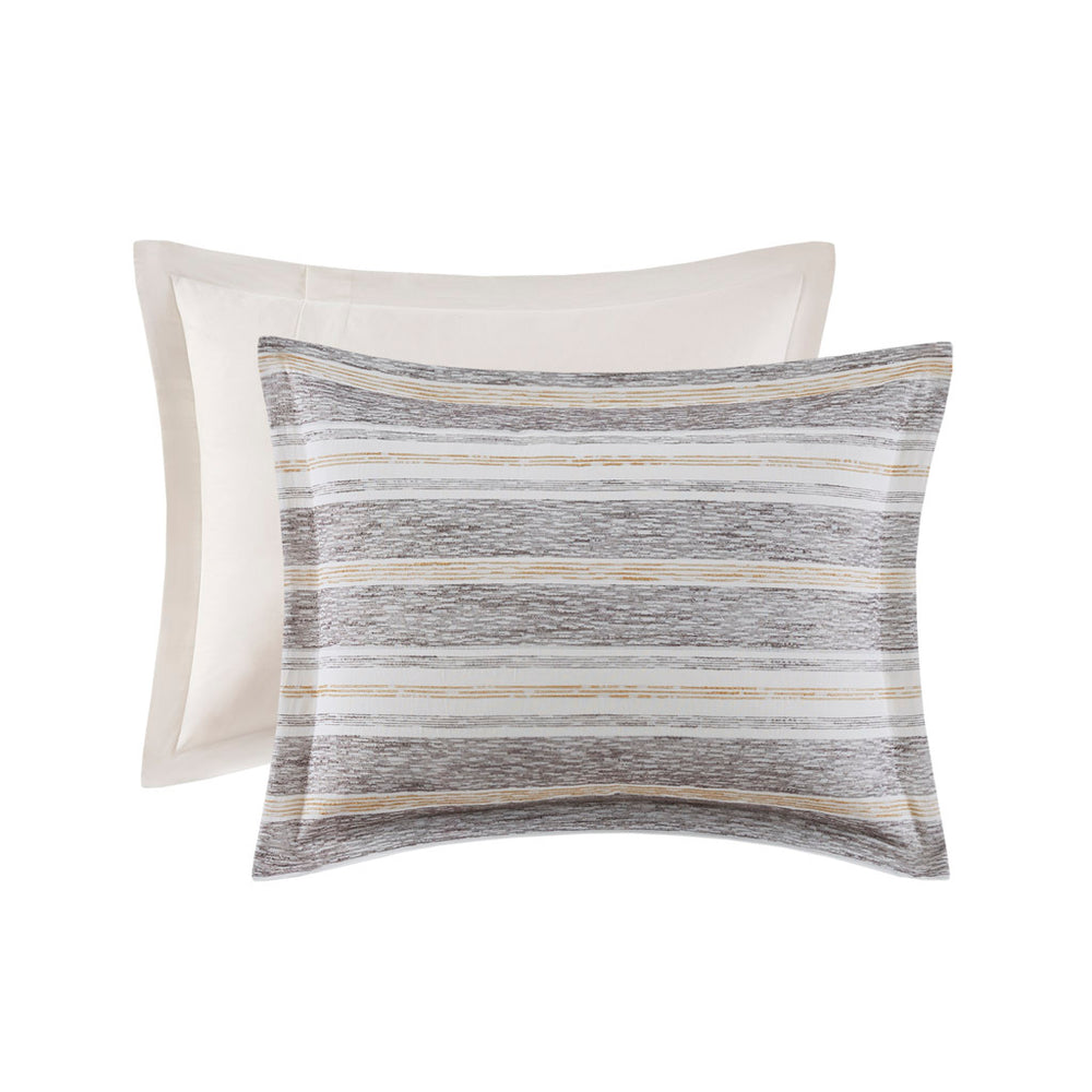 Oversized Chenille Jacquard Striped Comforter Set with Euro Shams and Throw Pillows Media 10