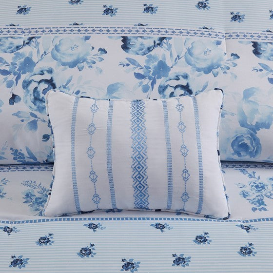 Full/Queen Floral Striped Comforter Set Media 2