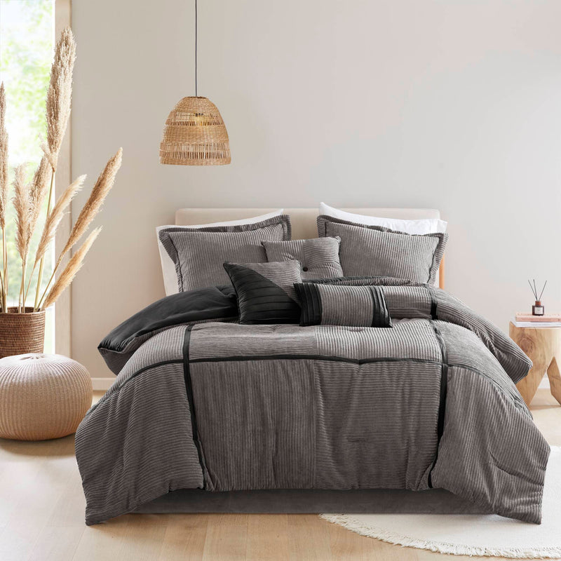 7 Piece Micro Corduroy Comforter Set