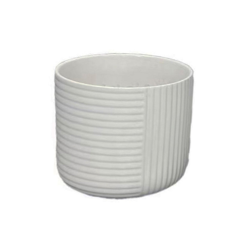 Kena Planter Set of 3, White Ceramic, Ribbed Texture Pots, 12 10 8 Inch Media 5