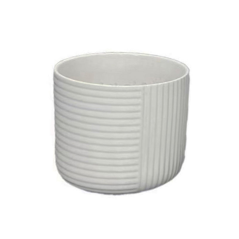 Kena Planter Set of 3, White Ceramic, Ribbed Texture Pots, 12 10 8 Inch