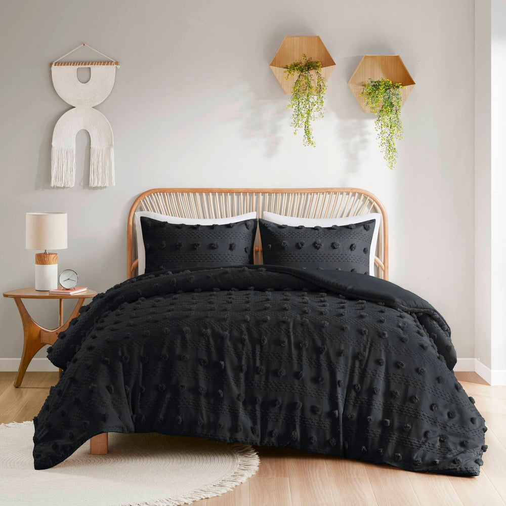 3 PCS Full/Queen Clip Jacquard Duvet Cover Set Black Media 11