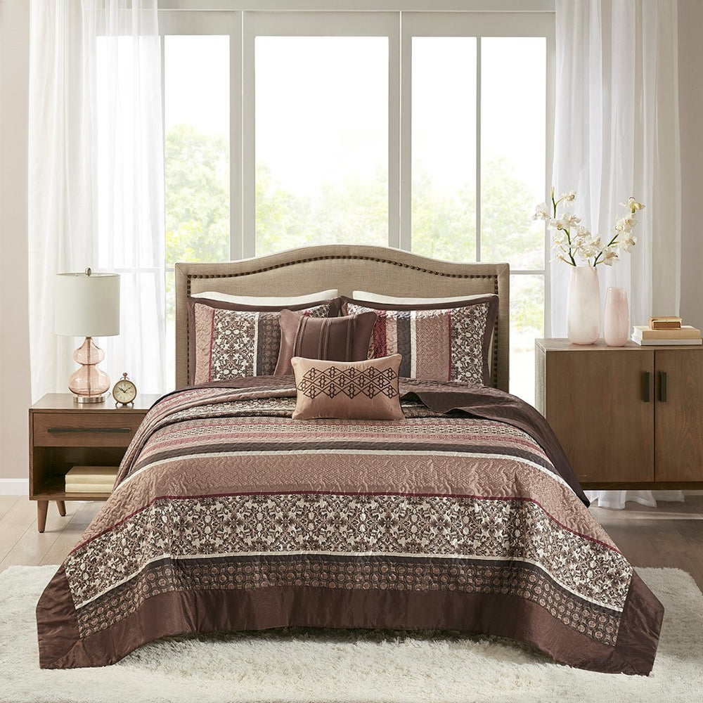5 Piece Reversible Jacquard Bedspread Set Red King Media 14