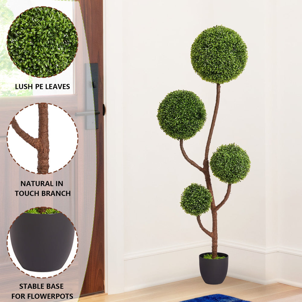 Artificial Boxwood Topiary Tree Triple Ball-Shaped Faux Plant Green Plastic 150cm Media 4