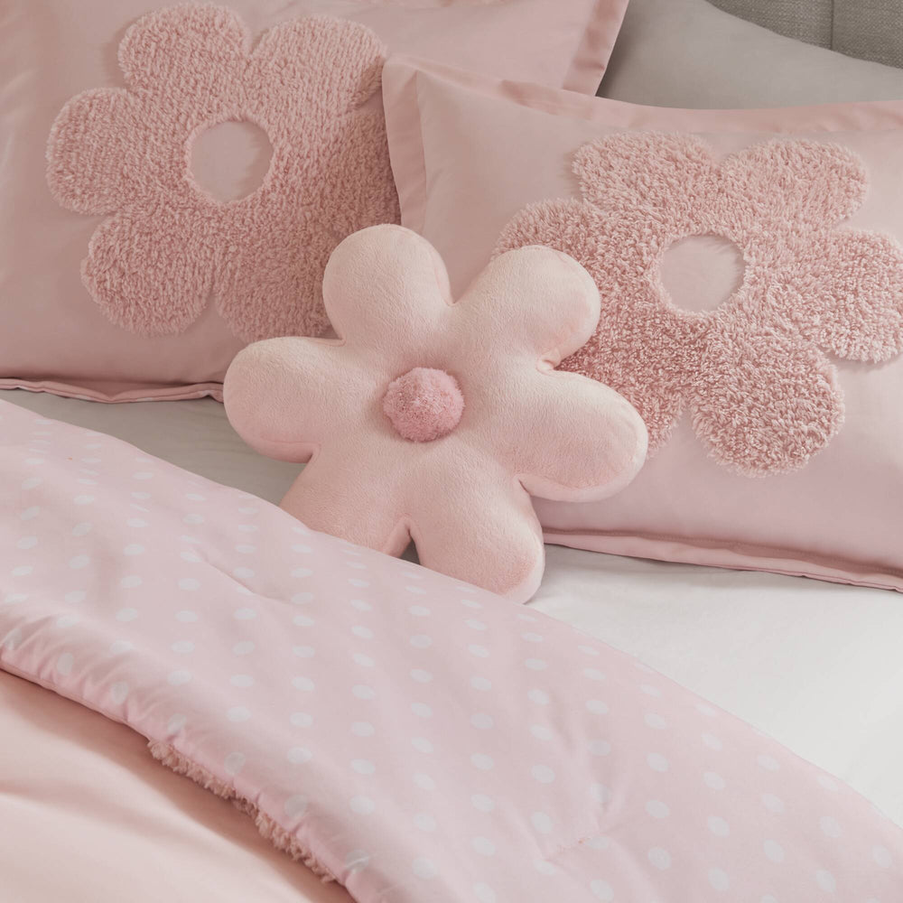 4-Piece Full/Queen Floral Reversible Tufted Chenille Comforter Set with Flower Throw Pillow,Pink Media 15