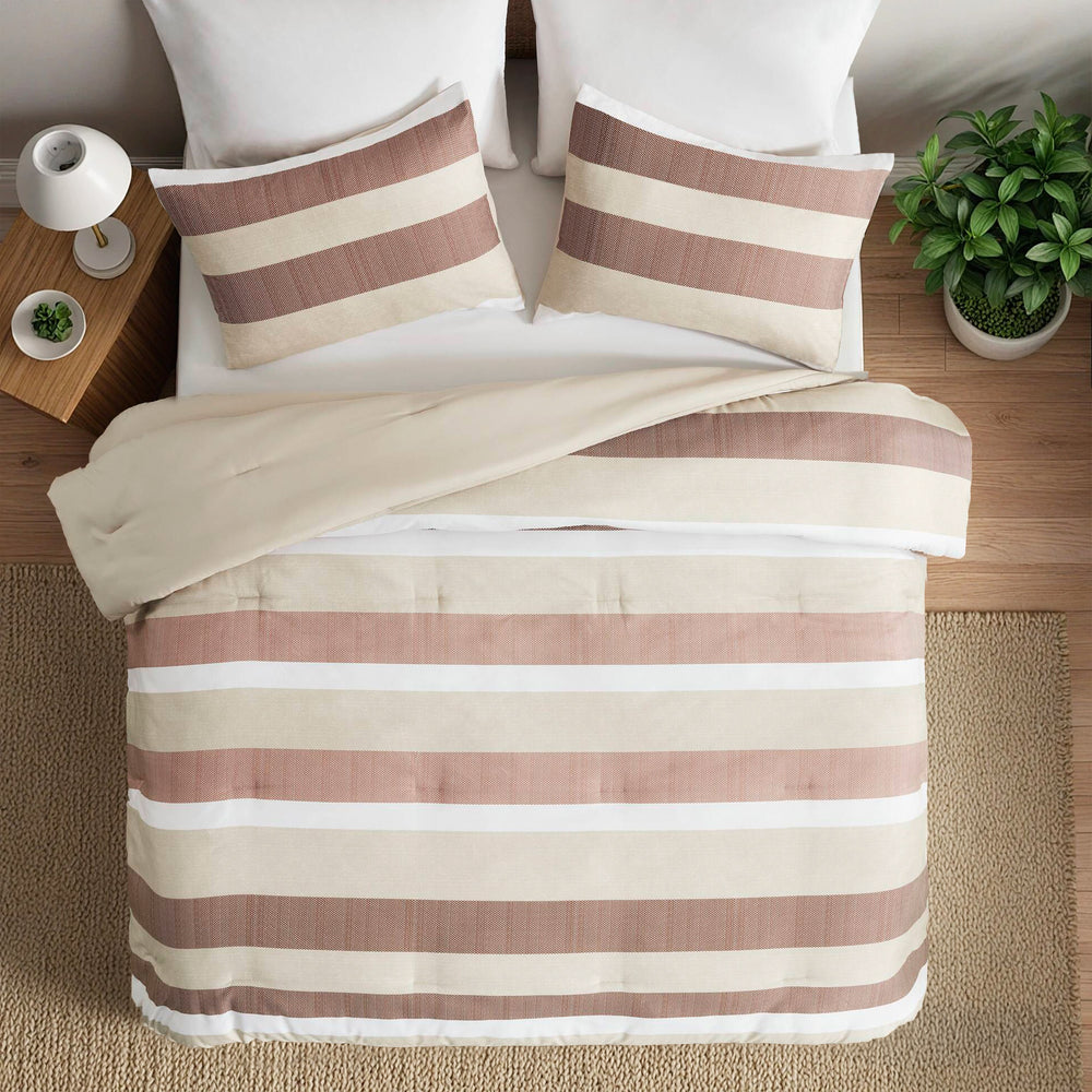 2-Piece Twin/Twin XL Stripe Textured Print Comforter Set,Terracotta Media 3