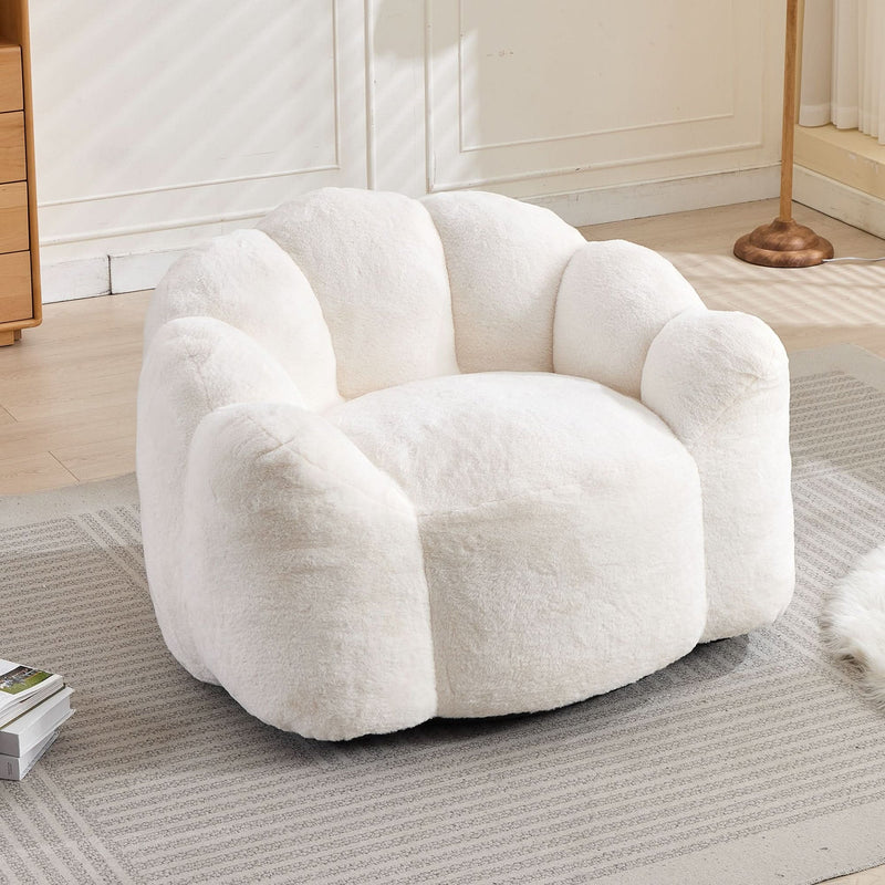 Bean Bag Sofa Faux Fur Lotus Style Ivory White 43.7 Inch No Assembly