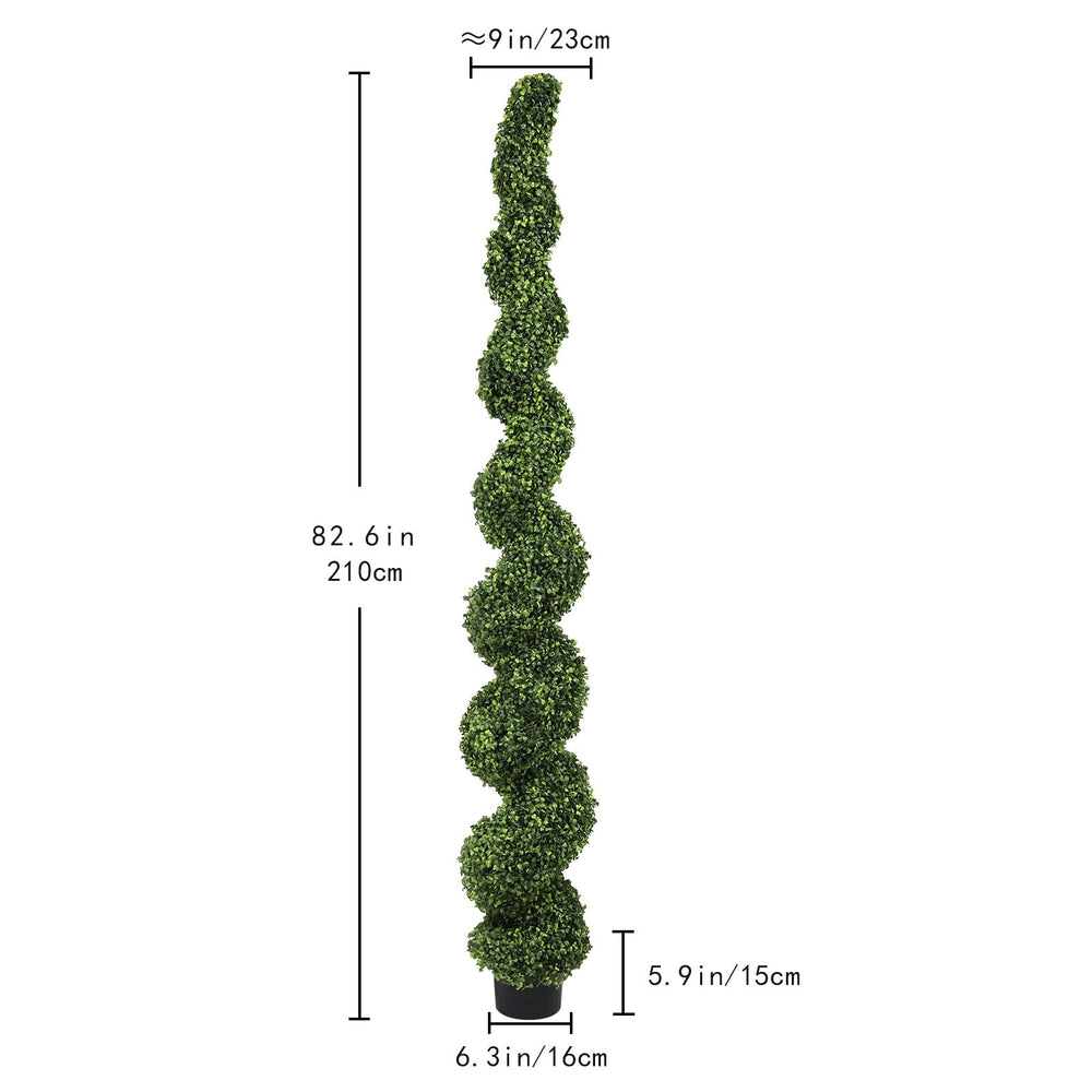 7FT Spiral Topiary Trees Artificial Outdoor Faux Boxwood Plants Large Twisted Green Potted Trees with Light Green Leaves for Garden Front Porch Patio Planter Decoration, 1pc/set Media 3