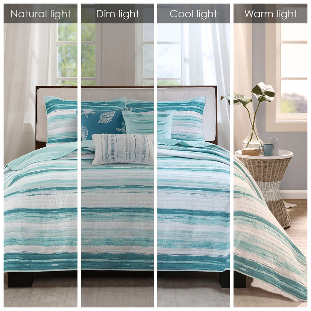 6 Piece Printed Quilt Set with Throw Pillows Aqua King/Cal King Media 13