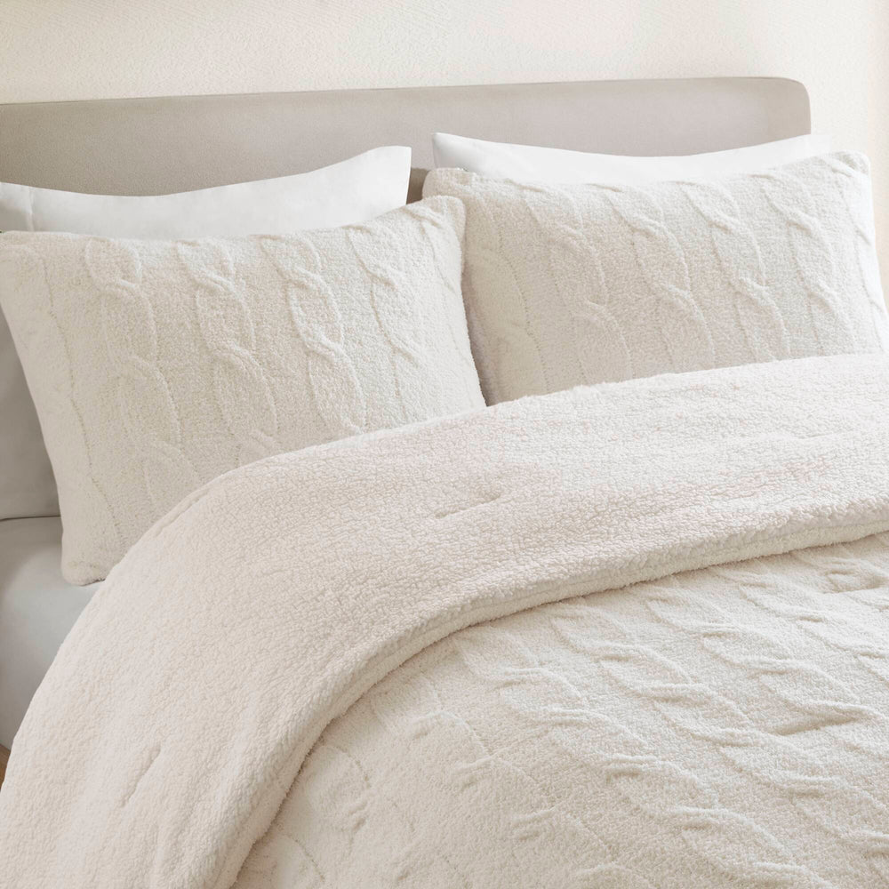 2 Pieces Twin Cable Knit Chenille Comforter Set,Ivory Media 13