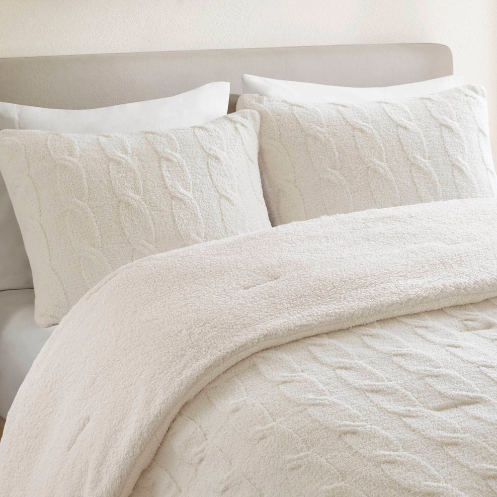 2 Pieces Twin Cable Knit Chenille Comforter Set,Ivory Media 13