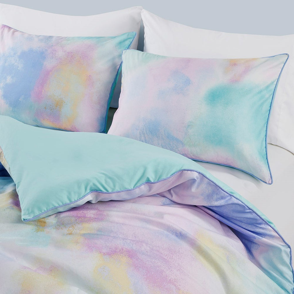 King/Cal King Watercolor Tie Dye Printed Comforter Set with Throw Pillow Media 12
