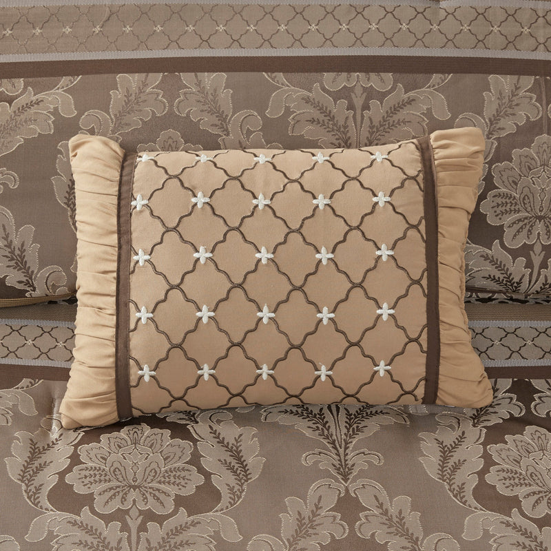 7 Piece Jacquard Comforter Set Brown/Gold Queen