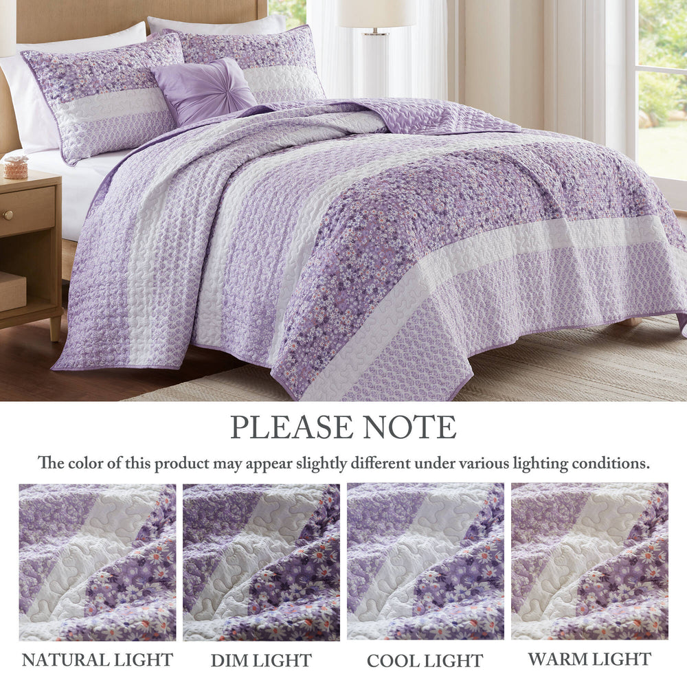 4 PCS Full/Queen Seersucker Quilt Set with Throw Media 19