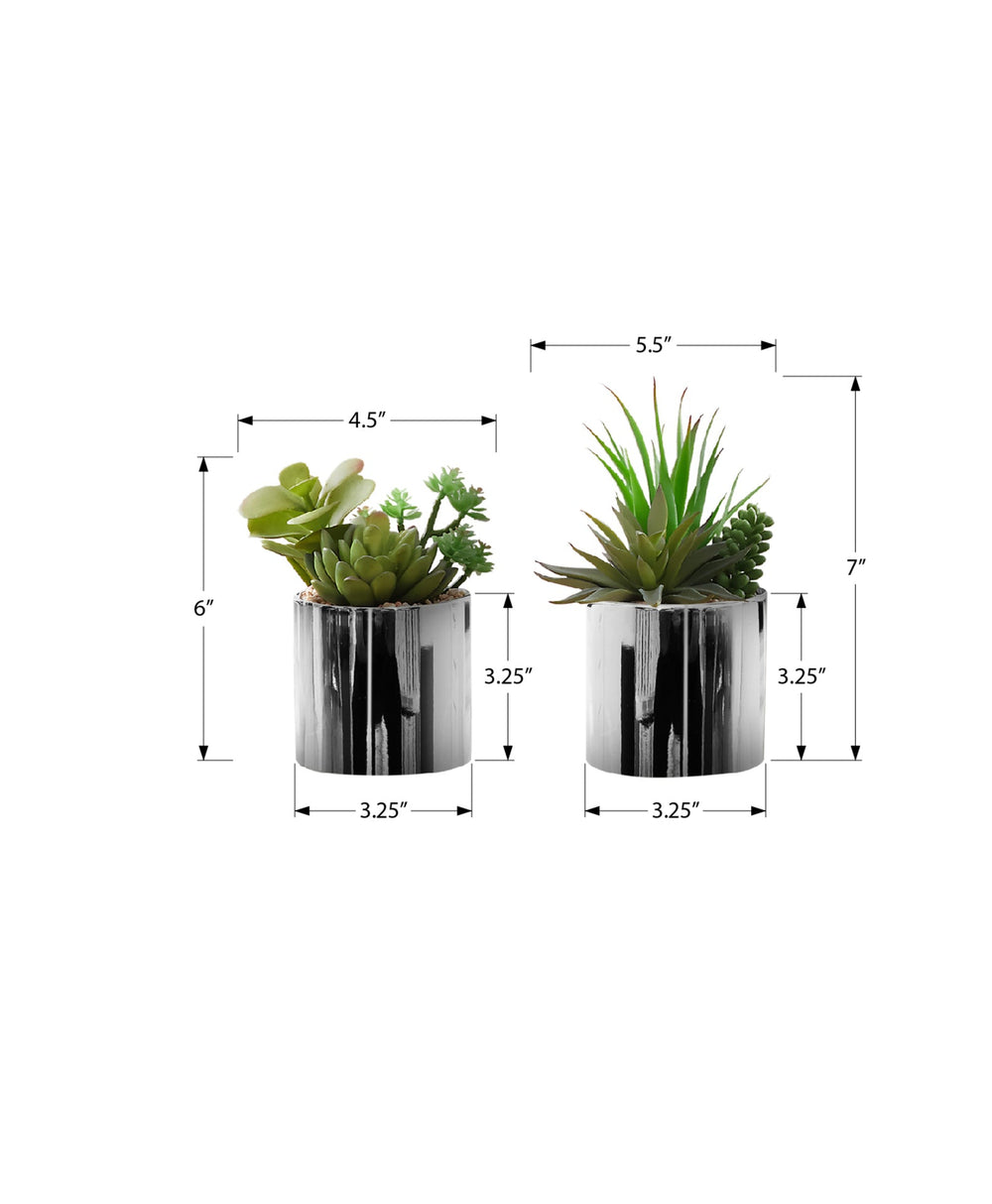 Artificial Plant, 7' Tall, Succulent, Indoor, Faux, Fake, Table, Greenery, Potted, Set Of 2, Decorative, Green Plants, Chrome Pots Media 4