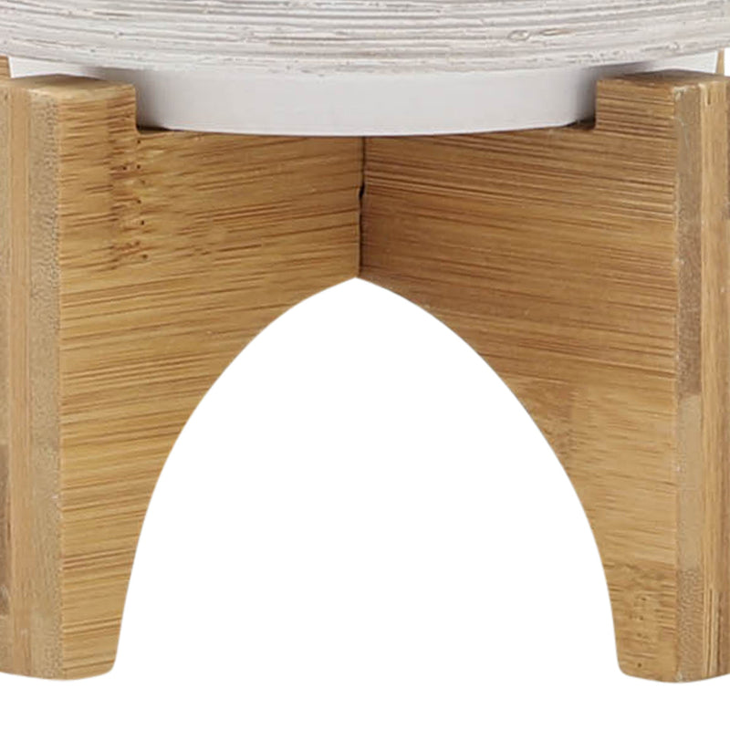 CERAMIC 5' PLANTER ON WOODEN STAND, GRAY