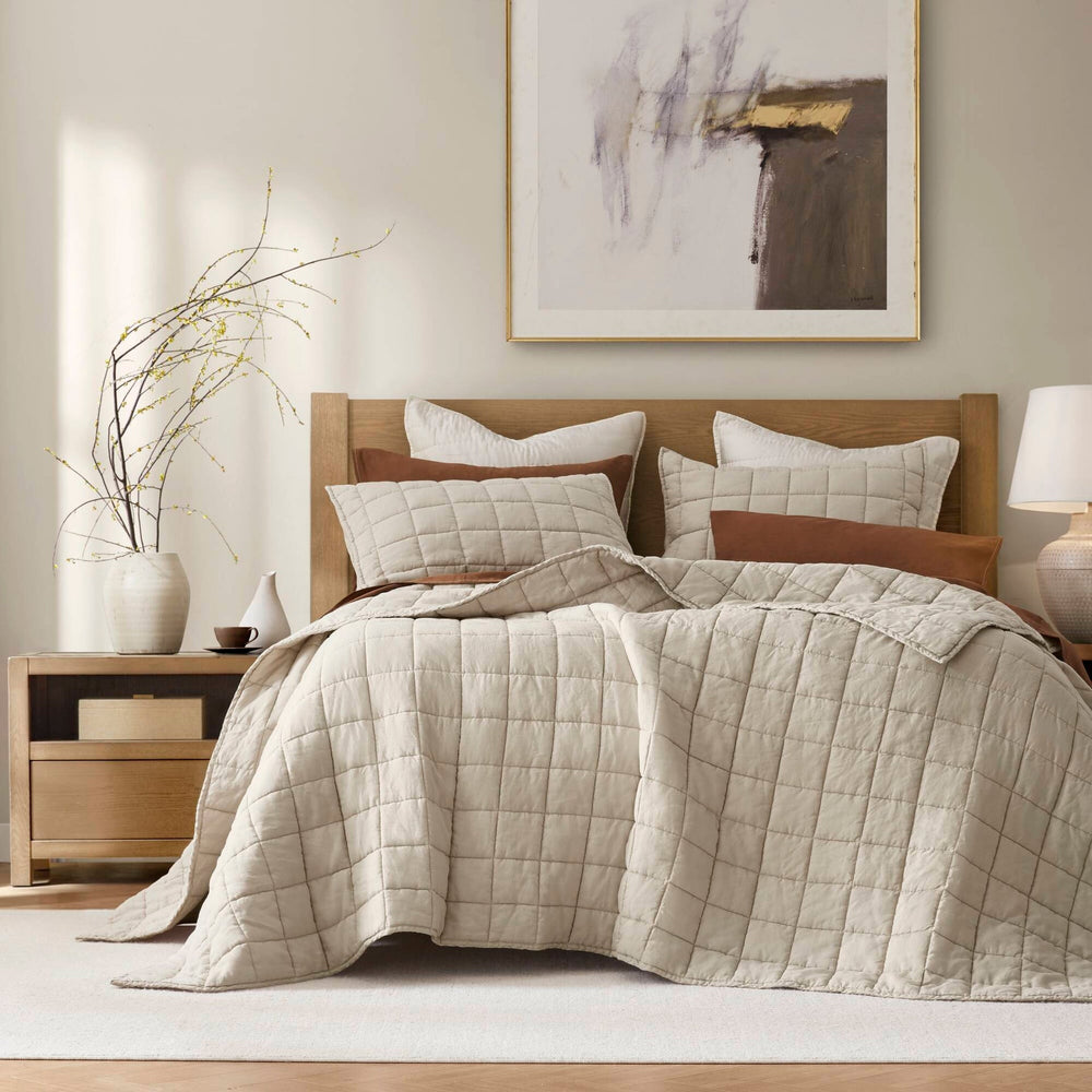 3-Piece King/Cal King Linen Garment Washed Quilt Set,Linen Media 1