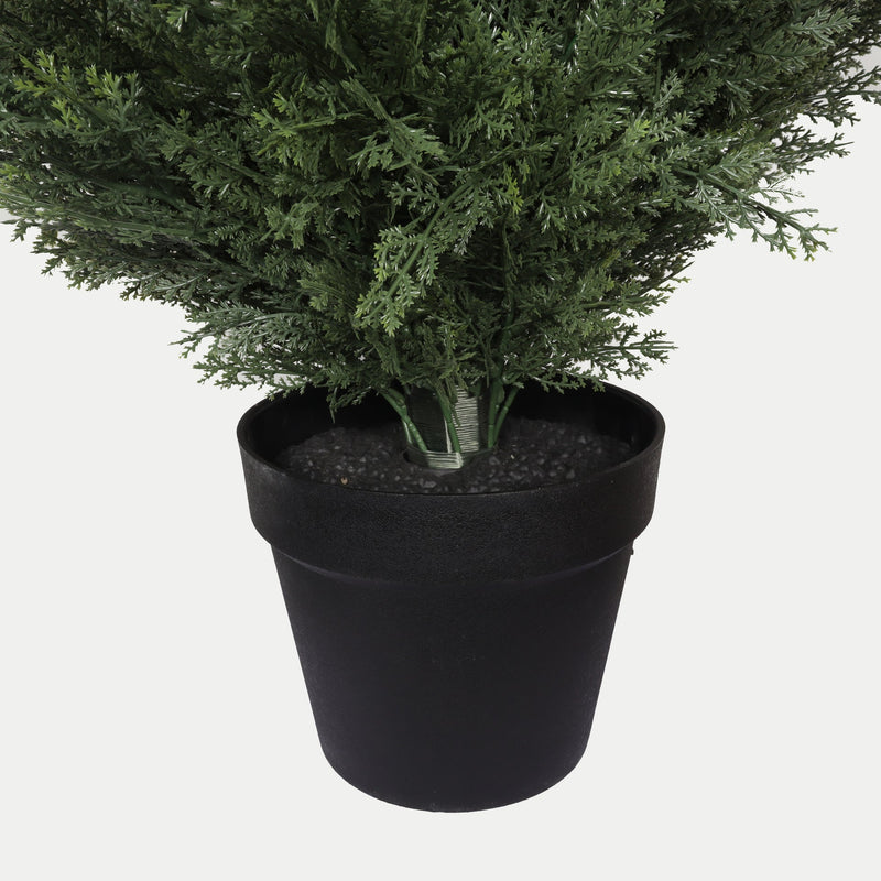 Realistic Artificial Cypress Tree in Black Plastic Pot, UV Resistant Green Fabric Leaves, 60-Inch Indoor Outdoor Topiary Plant for Garden or Entryway Decoration